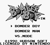 Bomber Boy title screen for GameBoy